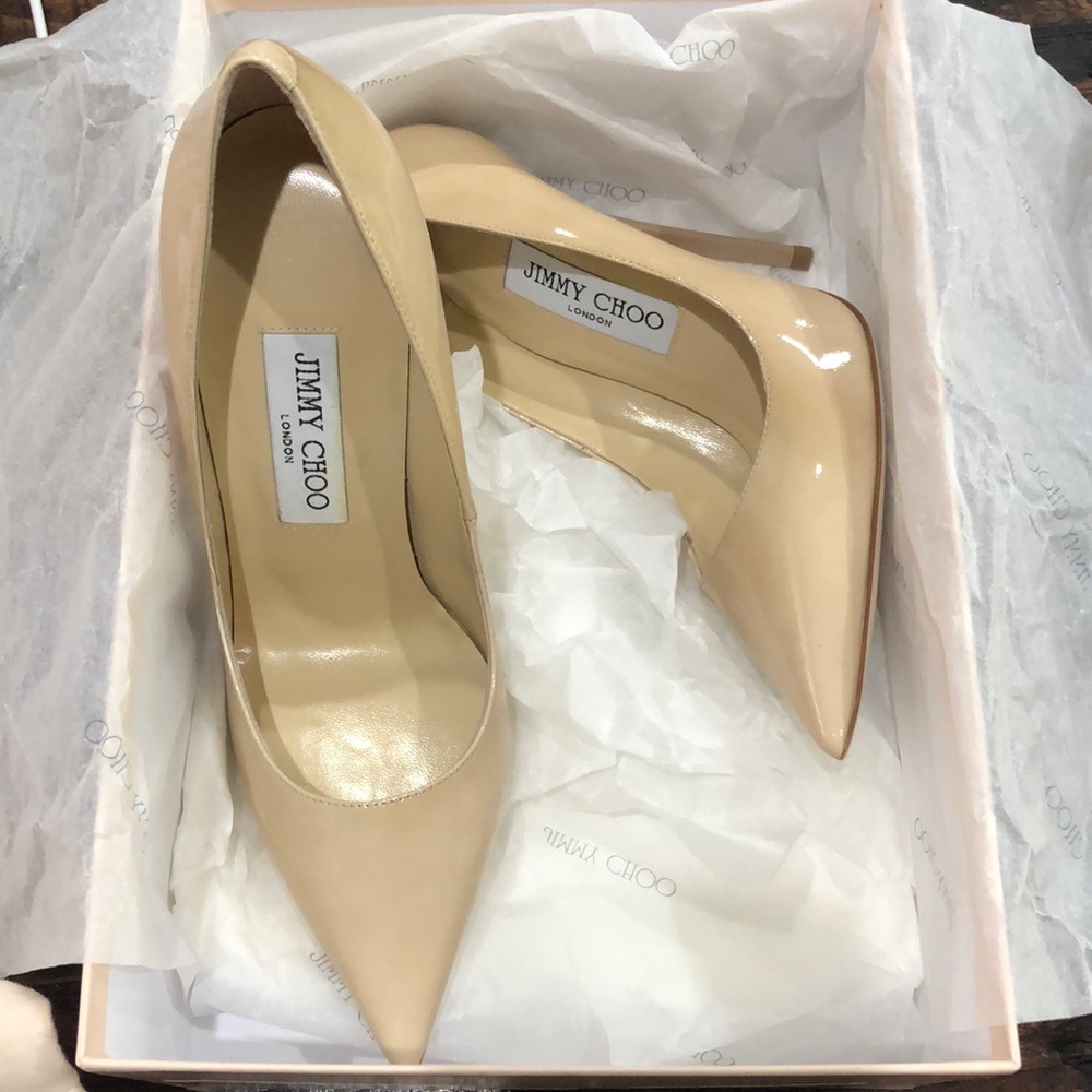 Jimmy Choo Anouk patent leather nude pump